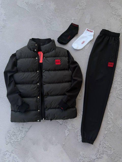 Мужской спортивный костюм Hugo Boss черный Комплект Хьюго Босс Кофта на молнии Брюки Жилетка Хар-606 фото