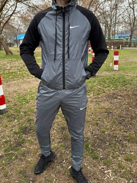 Мужской спортивный костюм Nike из плащевки серый Комплект Найк Ветровка Штаны Sta-269 фото