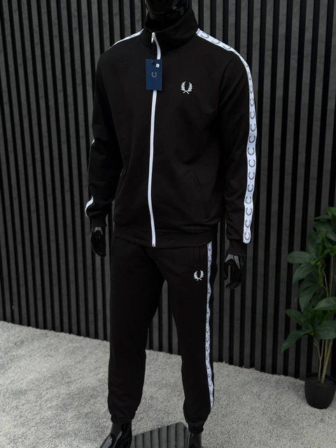 Мужской костюм Fred Perry с лампасами черный Комплект Фред Перри Кофта Штаны Хар-504 фото