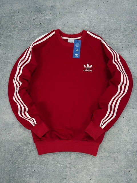 Мужской свитшот Adidas с лампасами красный Кофта Адидас без капюшона Хар-589 фото