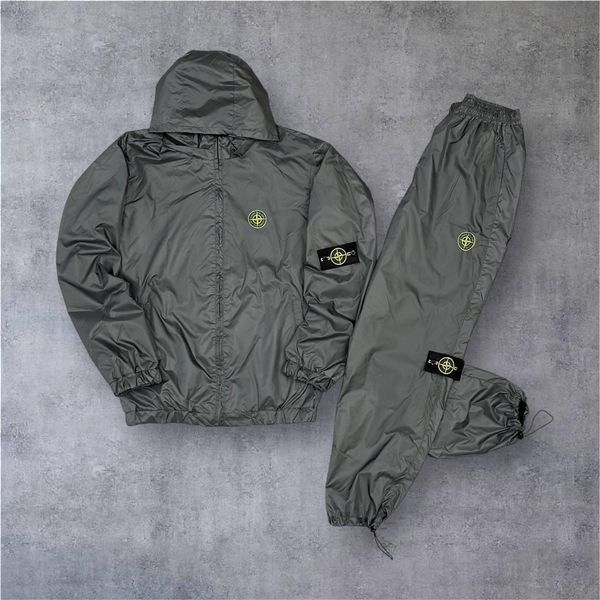 Чоловічий спортивний костюм Stone Island з плащівки сірий Комплект Стон Айленд з капюшоном Will-121 фото