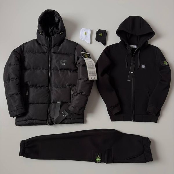 Мужской зимний спортивный костюм Stone Island 3в1 белый с черным Комплект Стон Айленд Костюм Зимняя куртка Хар-371 фото