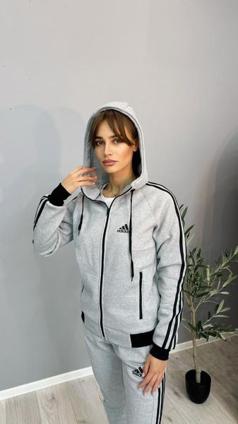 Женский зимний спортивный костюм Adidas серый Комплект Адидас с капюшоном Univer-78 фото