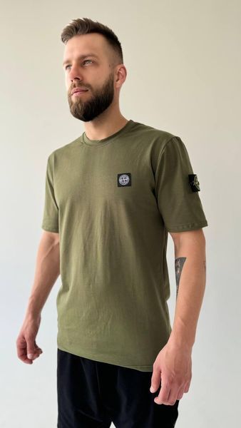 Чоловічий літній костюм Футболка Шорти Stone Island хакі з патчем Стон Айленд Хар-874 (коп1) фото