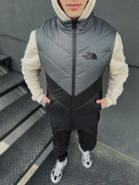 Мужская жилетка The North Face черная с серым без капюшона Безрукавка ТНФ стеганная из плащевки Intr-1620136210 фото
