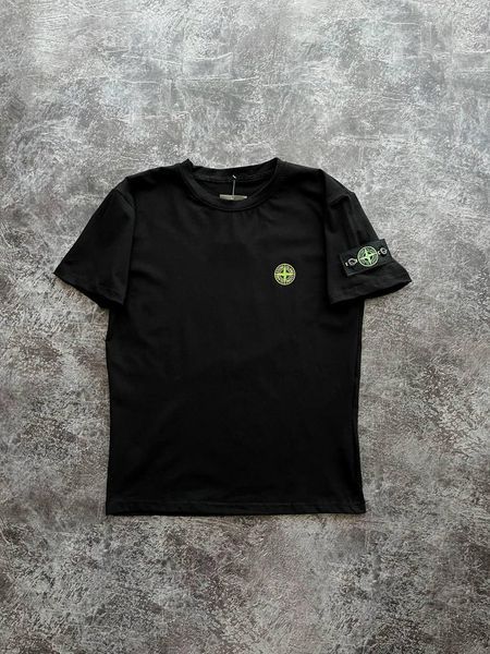 Чоловіча футболка Stone Island чорна з патчем бавовняна Стон Айленд Pav-113/1 фото