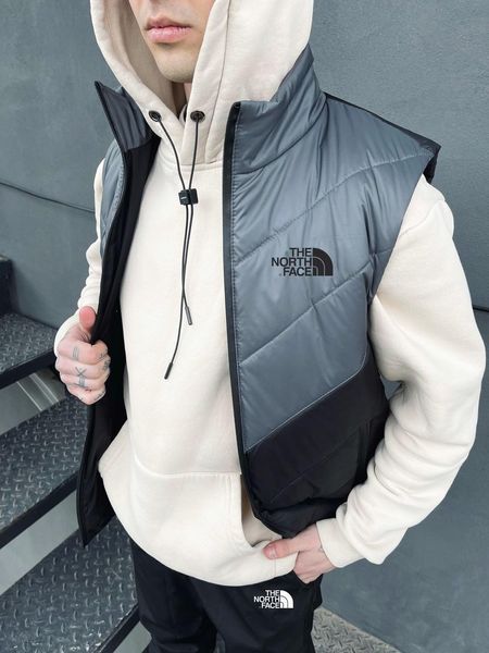 Мужская жилетка The North Face черная с серым без капюшона Безрукавка ТНФ стеганная из плащевки Intr-1620136210 фото