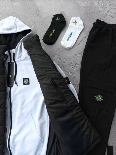 Мужской костюм Stone Island с патчем белый Комплект Стон Айленд Жилетка Хар-553 фото