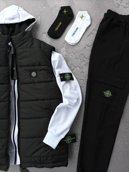 Мужской костюм Stone Island с патчем белый Комплект Стон Айленд Жилетка Хар-553 фото