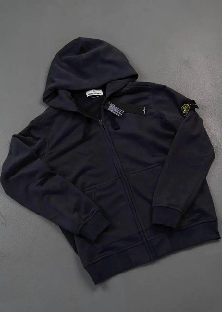 Мужская кофта Stone Island антрацит Зип худи Стон Айленд на молнии с патчем Hub-36 фото
