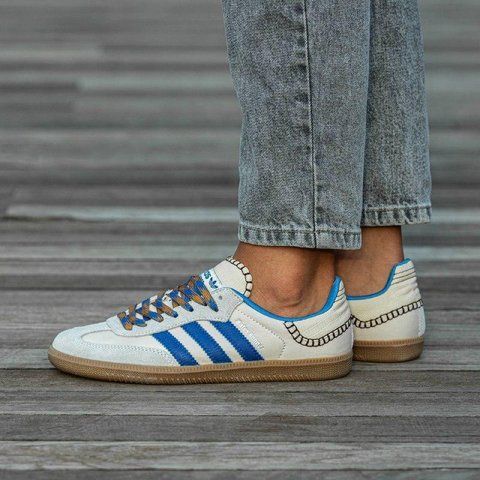 Мужские кроссовки Adidas Wales Bonner x Samba Blue белые с голубым Адидас Самба Inter-1795 фото