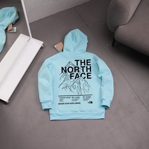 Мужское зимнее худи The North Face с капюшоном голубое Толстовка ТНФ Ads-473 фото