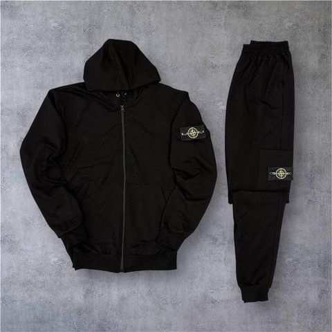 Мужской спортивный костюм Stone Island черный Комплект Стон Айленд Кофта на змейке Штаны Univer-87 фото