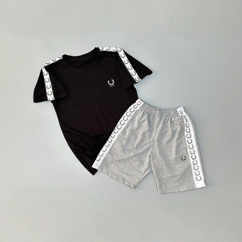 Мужской летний костюм Fred Perry Футболка Шорты черный с серым Комплект Фред Перри с лампасами Will-FP0054 (коп1) фото