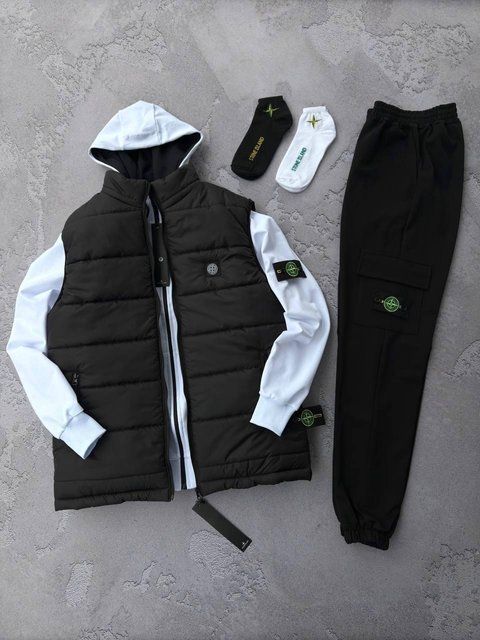 Мужской костюм Stone Island с патчем белый Комплект Стон Айленд Жилетка Хар-553 фото