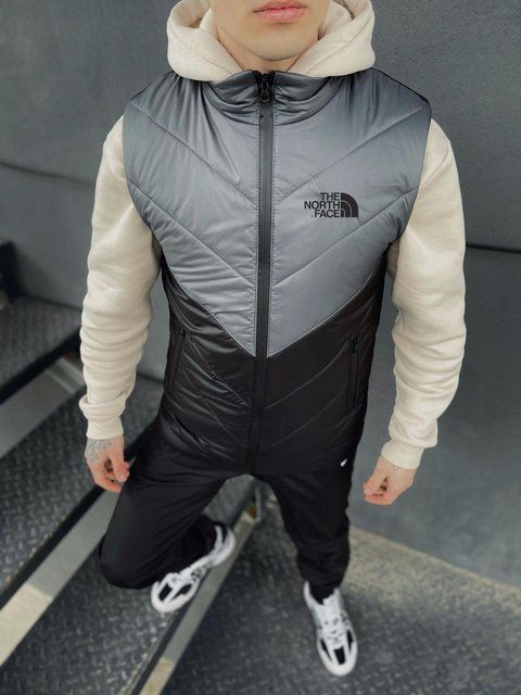 Мужская жилетка The North Face черная с серым без капюшона Безрукавка ТНФ стеганная из плащевки Intr-1620136210 фото
