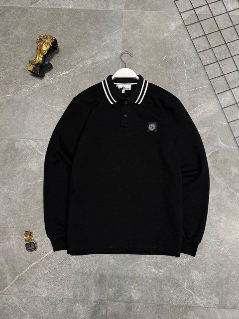 Мужской свитер Stone Island с воротником черный Кофта Стон Айленд без капюшона моло-NX50 фото