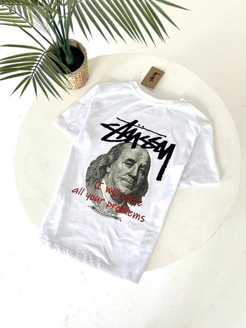 Мужская футболка Stussy белая хлопковая Тенниска Стусси Франклин Гла-81 фото