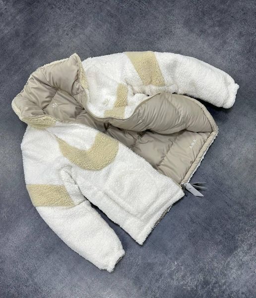 Мужской зимний двусторонний пуховик Nike бежевый с белым Куртка Найк Arm-N3334_5 фото