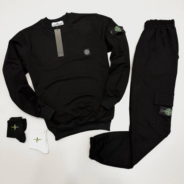Чоловічий спортивний костюм Stone Island без капюшона білий з синім Комплект Стон Айленд Світшот Штани Хар-119 фото