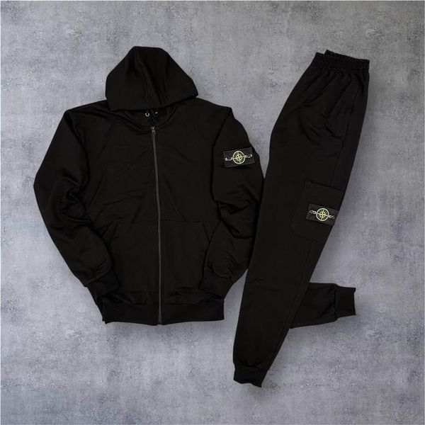 Чоловічий спортивний костюм Stone Island чорний Комплект Стон Айленд Кофта на змійці Штани Univer-87 фото