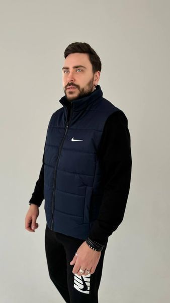 Мужская жилетка Nike без капюшона синяя Безрукавка Найк из плащевки univer-100 фото