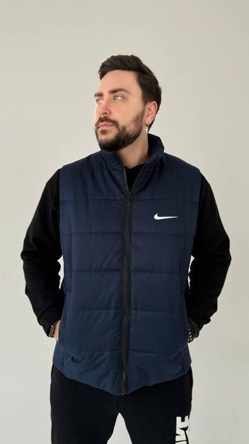 Мужская жилетка Nike без капюшона синяя Безрукавка Найк из плащевки univer-100 фото