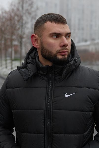 Мужская зимняя куртка Nike черная Пуховик Найк с капюшоном Intr-1591263676 фото
