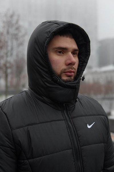 Мужская зимняя куртка Nike черная Пуховик Найк с капюшоном Intr-1591263676 фото