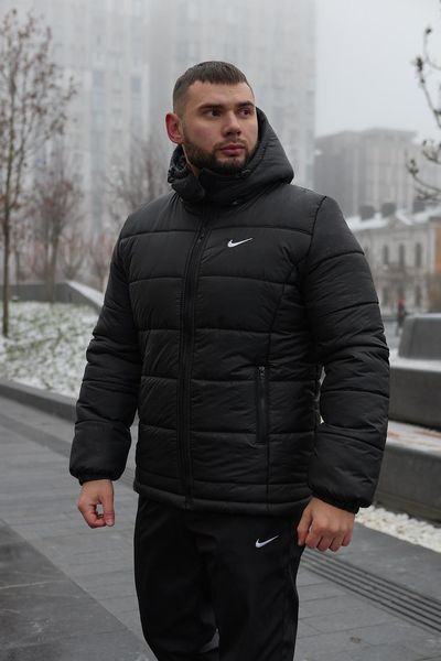 Мужская зимняя куртка Nike черная Пуховик Найк с капюшоном Intr-1591263676 фото