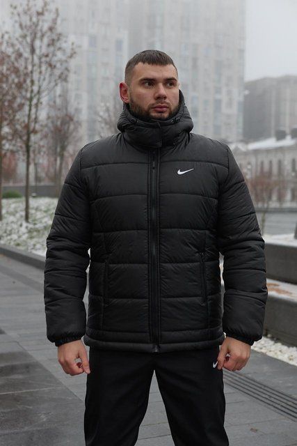 Мужская зимняя куртка Nike черная Пуховик Найк с капюшоном Intr-1591263676 фото