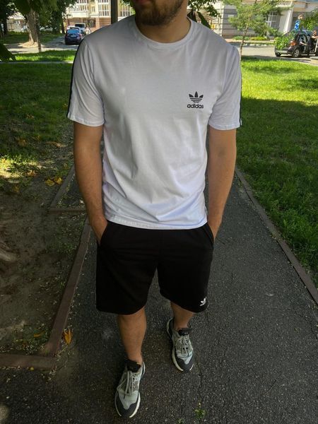 Мужской летний костюм Adidas белый с черным футболка и шорты Адидас Хар-866 (коп1) фото