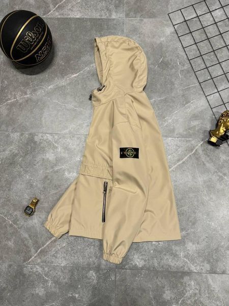 Чоловіча ветровка Stone Island з патчем бежева Куртка Стон Айленд з плащової тканини Моло-SN101 фото