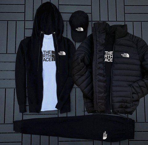 Мужской спортивный костюм The North Face 5в1 Комплект Зе норт фейс Кофта Штаны Куртка Футболка Кепка Hot-20 1 фото
