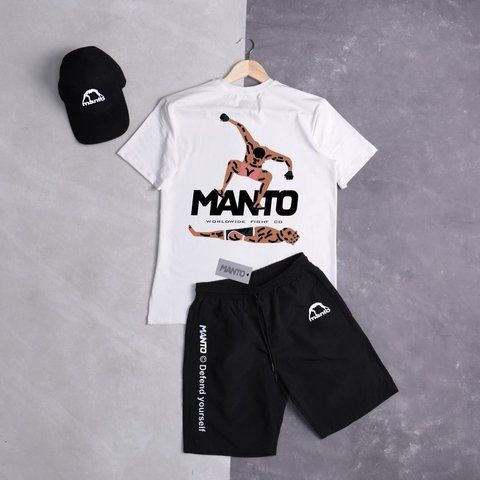 Мужской летний костюм Manto Stomp Футболка Шорты Кепка белый Комплект Манто Ads-293 фото