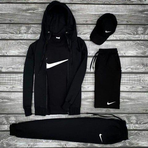Мужской спортивный костюм Nike 5в1 черный Комплект Найк Кофта Штанами Футболка Шортами Кепка Мой-38 фото
