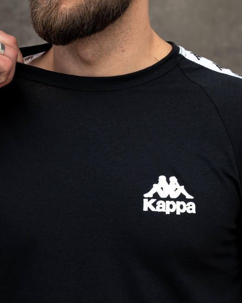 Мужской летний костюм Kappa Футболка Шорты черный с белым с лампасами Комплект Каппа Will-154 фото