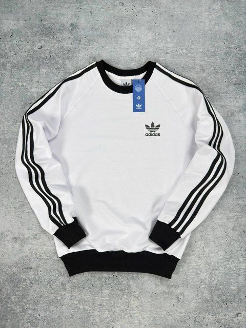 Мужской свитшот Adidas с лампасами белый Кофта Адидас без капюшона Хар-590 фото