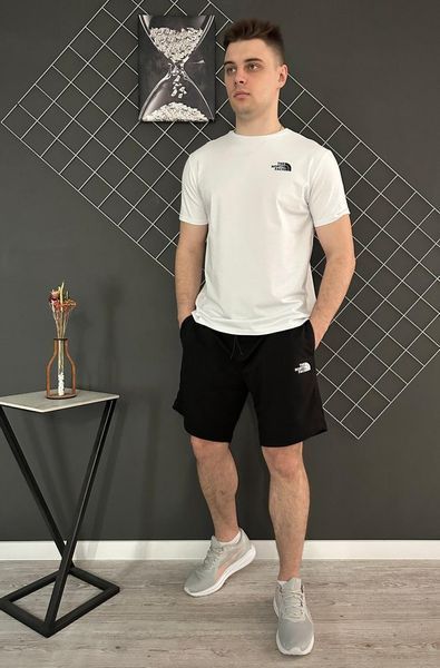 Мужской летний костюм 3в1 The North Face Футболка Шорты Панамка комплект ТНФ белый с черным Rap-RD178/RD210/ПАНАМА фото