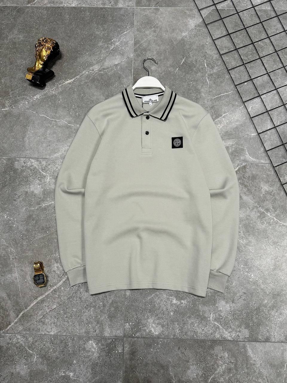 Чоловічий светр Stone Island з коміром сірий Кофта Стон Айленд без капюшона