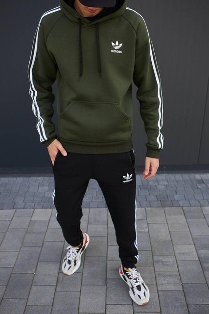 Мужской зимний спортивный костюм Adidas хаки с черным Комплект Адидас Худи Штаны Хар-281 фото