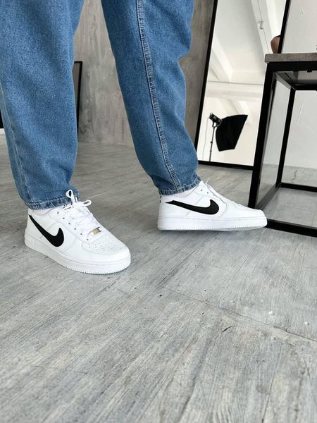 Мужские кроссовки Nike Air Force белые с черным кеды Найк Аир Форс кожаные Скр-FL020403-ТА фото
