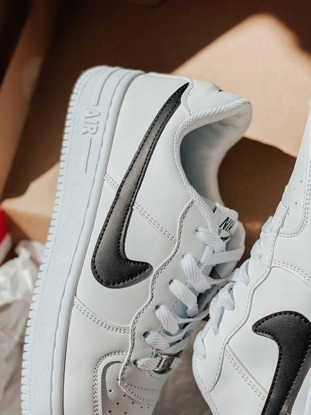 Мужские кроссовки Nike Air Force белые с черным кеды Найк Аир Форс кожаные Скр-FL020403-ТА фото