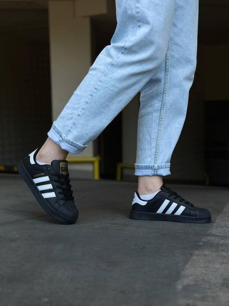 Женские кроссовки Adidas Superstar Black Адидас суперстар черные Скри-SL010104-ТА (коп1) фото
