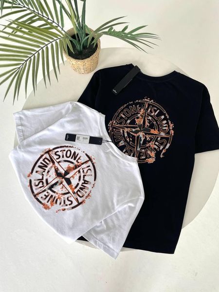 Чоловіча футболка Stone Island бавовняна біла Теніска Стон Айленд Гла-96 фото