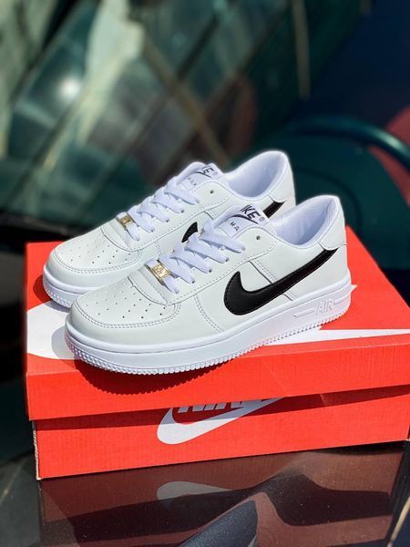 Мужские кроссовки Nike Air Force белые с черным кеды Найк Аир Форс кожаные Скр-FL020403-ТА фото