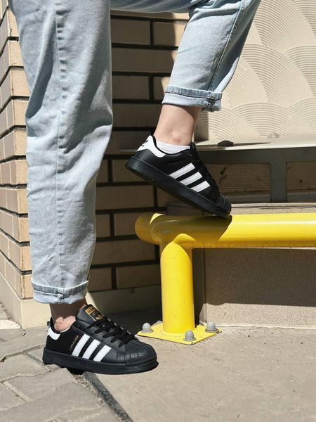 Женские кроссовки Adidas Superstar Black Адидас суперстар черные Скри-SL010104-ТА (коп1) фото