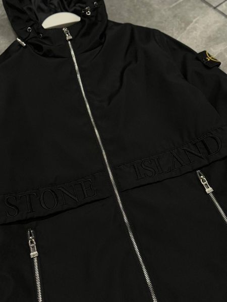 Чоловіча ветровка Stone Island з патчем чорна Куртка Стон Айленд з плащової тканини Моло-SN100 фото