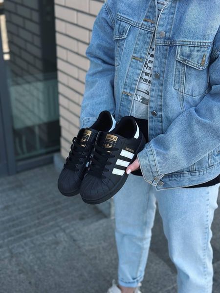Женские кроссовки Adidas Superstar Black Адидас суперстар черные Скри-SL010104-ТА (коп1) фото