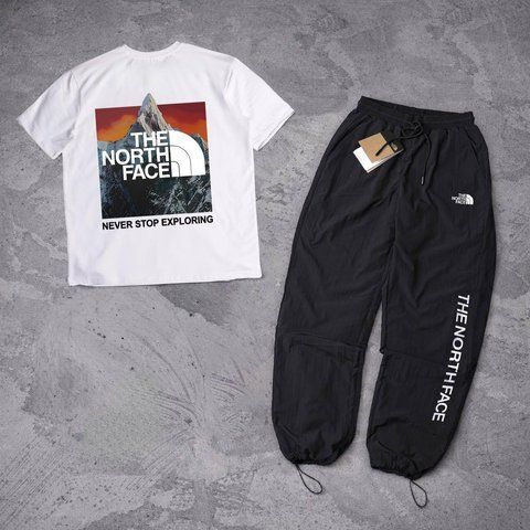 Мужской летний костюм The North Face Футболка Штаны белый комплект ТНФ Ads-303 фото